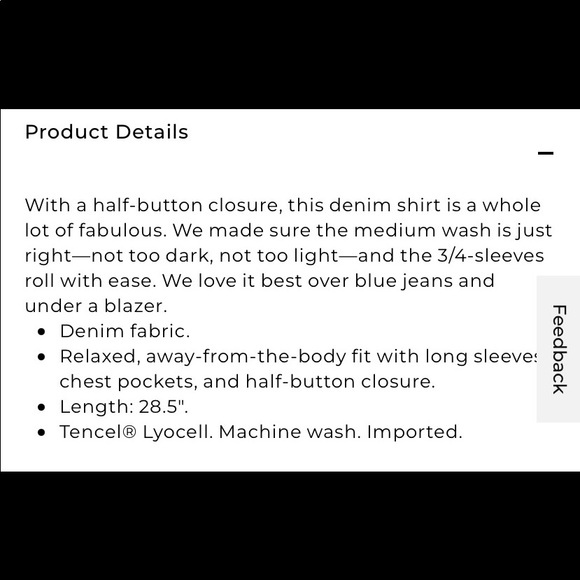 Chico’s Half Button Denim Blouse with Roll Sleeves - Picture 3 of 16